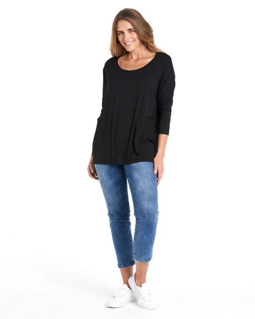 Betty Basics - Milan Relaxed 3/4 Sleeve Basic Top - Black Womens Betty Basics