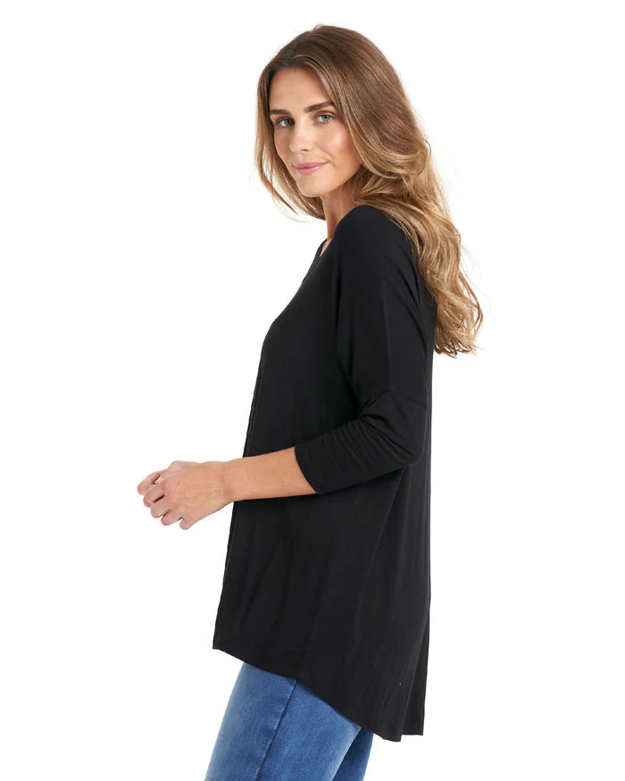 Betty Basics - Milan Relaxed 3/4 Sleeve Basic Top - Black Womens Betty Basics