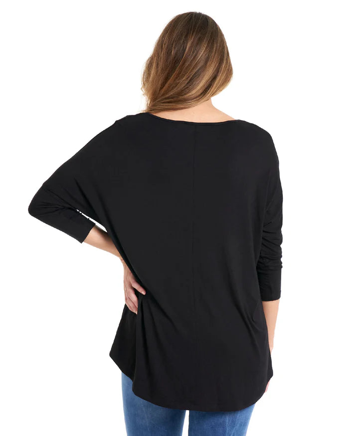 Betty Basics - Milan Relaxed 3/4 Sleeve Basic Top - Black Womens Betty Basics