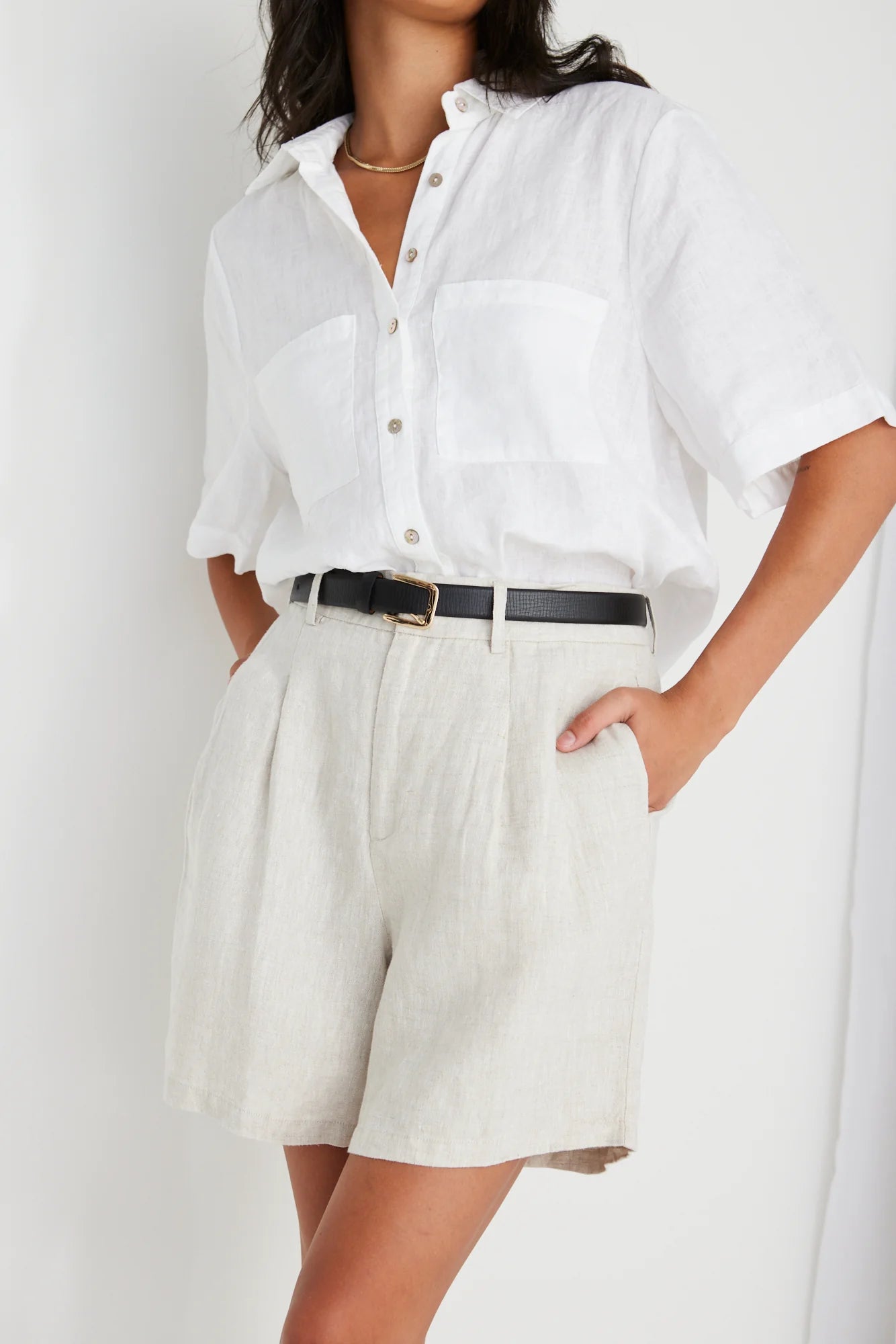 RE:UNION - Nomadic Linen Relaxed Structured Shorts - Natural Womens RE:UNION