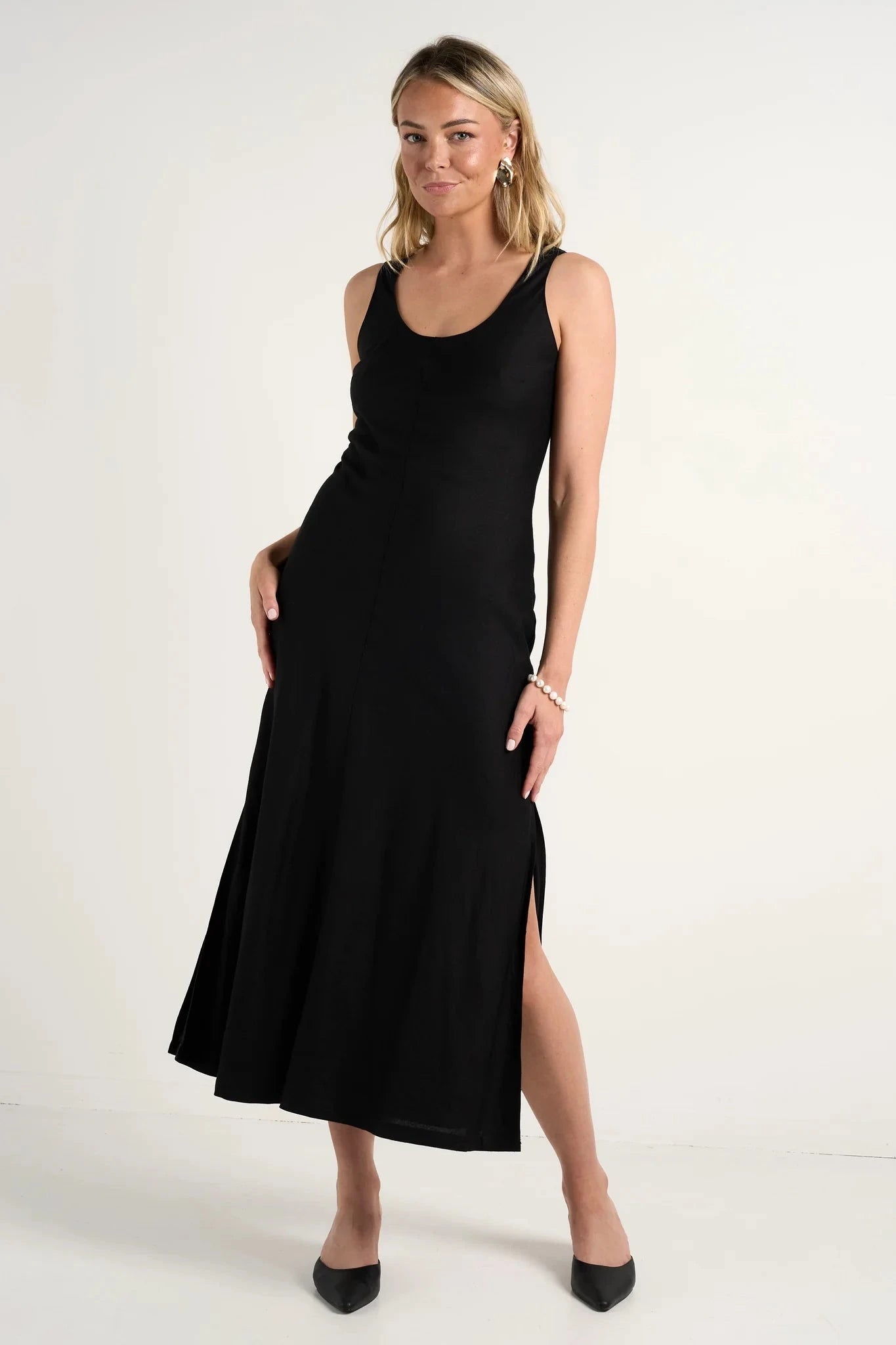 RE:UNION - Nerve Sleeveless Scoop Neck Bias Maxi Dress - Black Womens RE:UNION