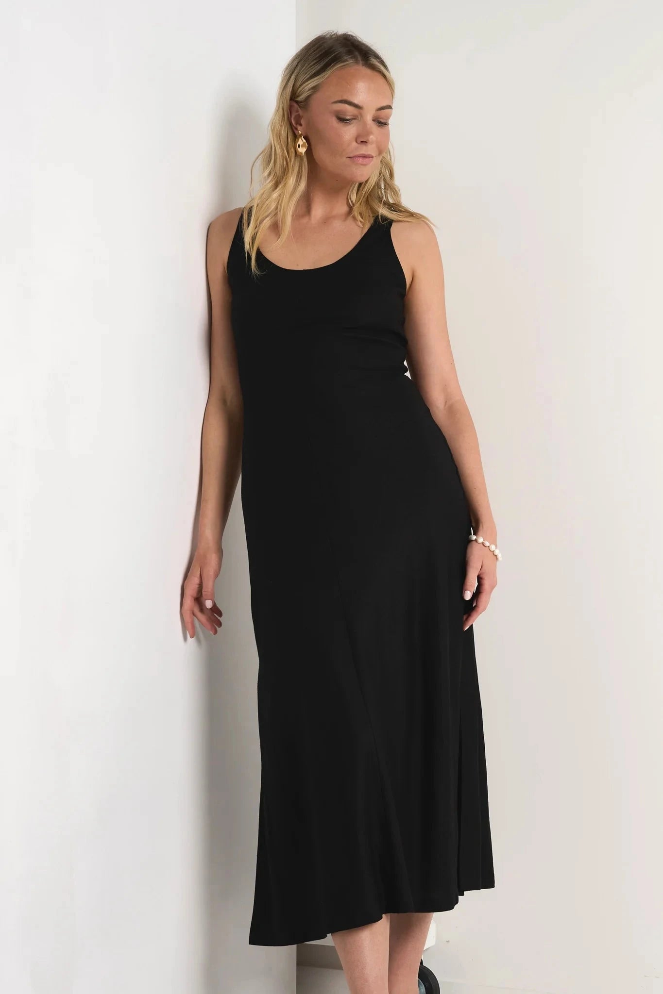 RE:UNION - Nerve Sleeveless Scoop Neck Bias Maxi Dress - Black Womens RE:UNION