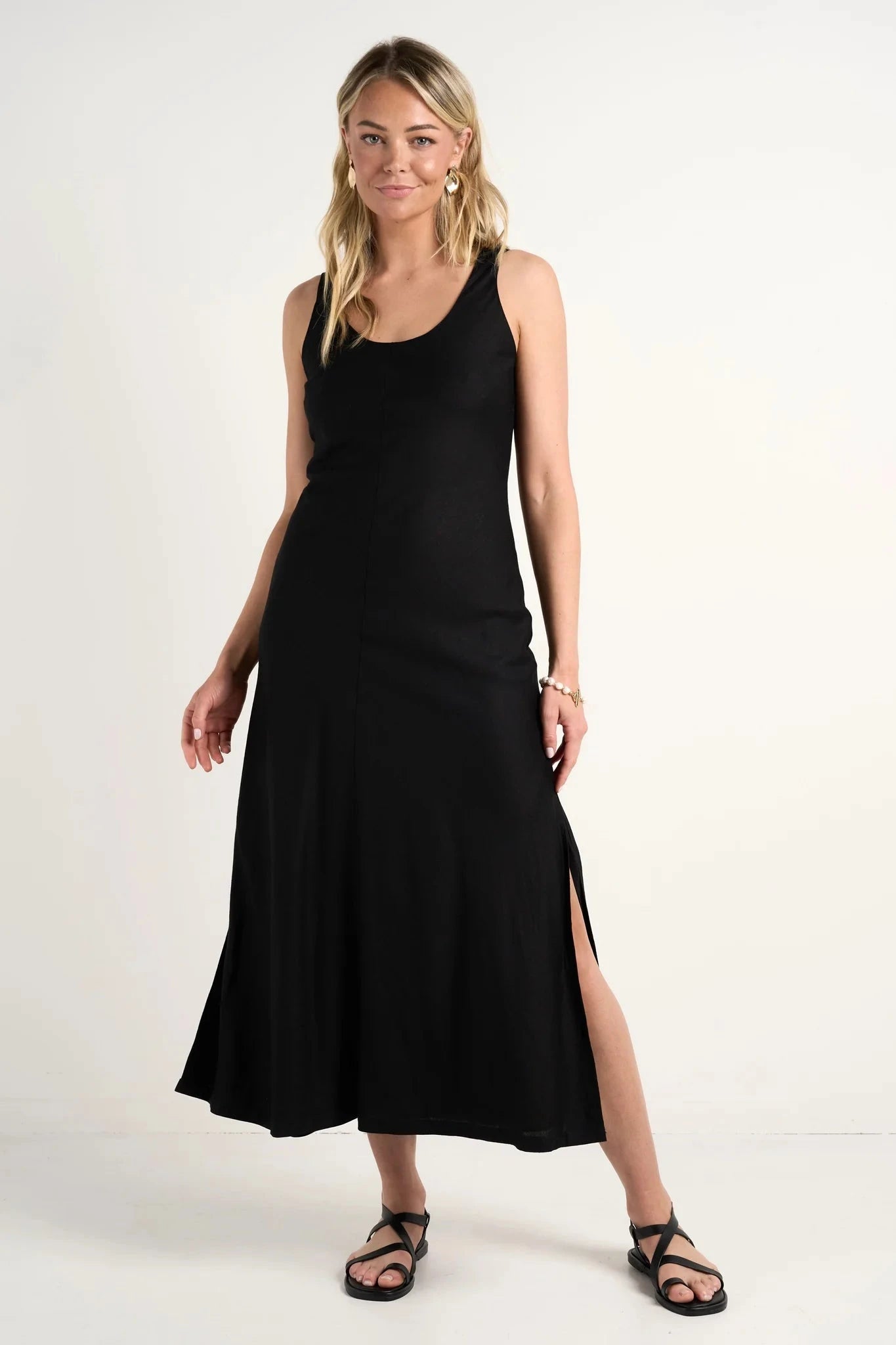 RE:UNION - Nerve Sleeveless Scoop Neck Bias Maxi Dress - Black Womens RE:UNION