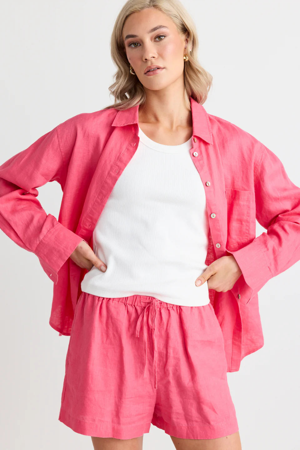 RE:UNION - Optimum Linen Oversized Shirt - Fuchsia Womens RE:UNION