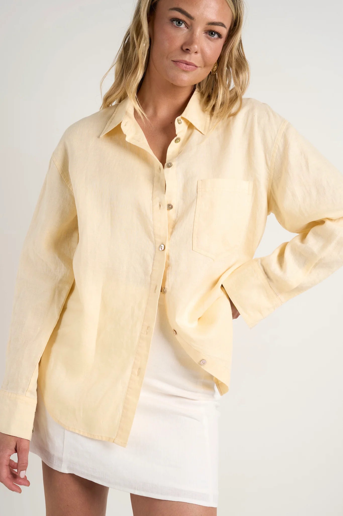 RE:UNION - Optimum Linen Oversized Shirt - Lemon Womens RE:UNION