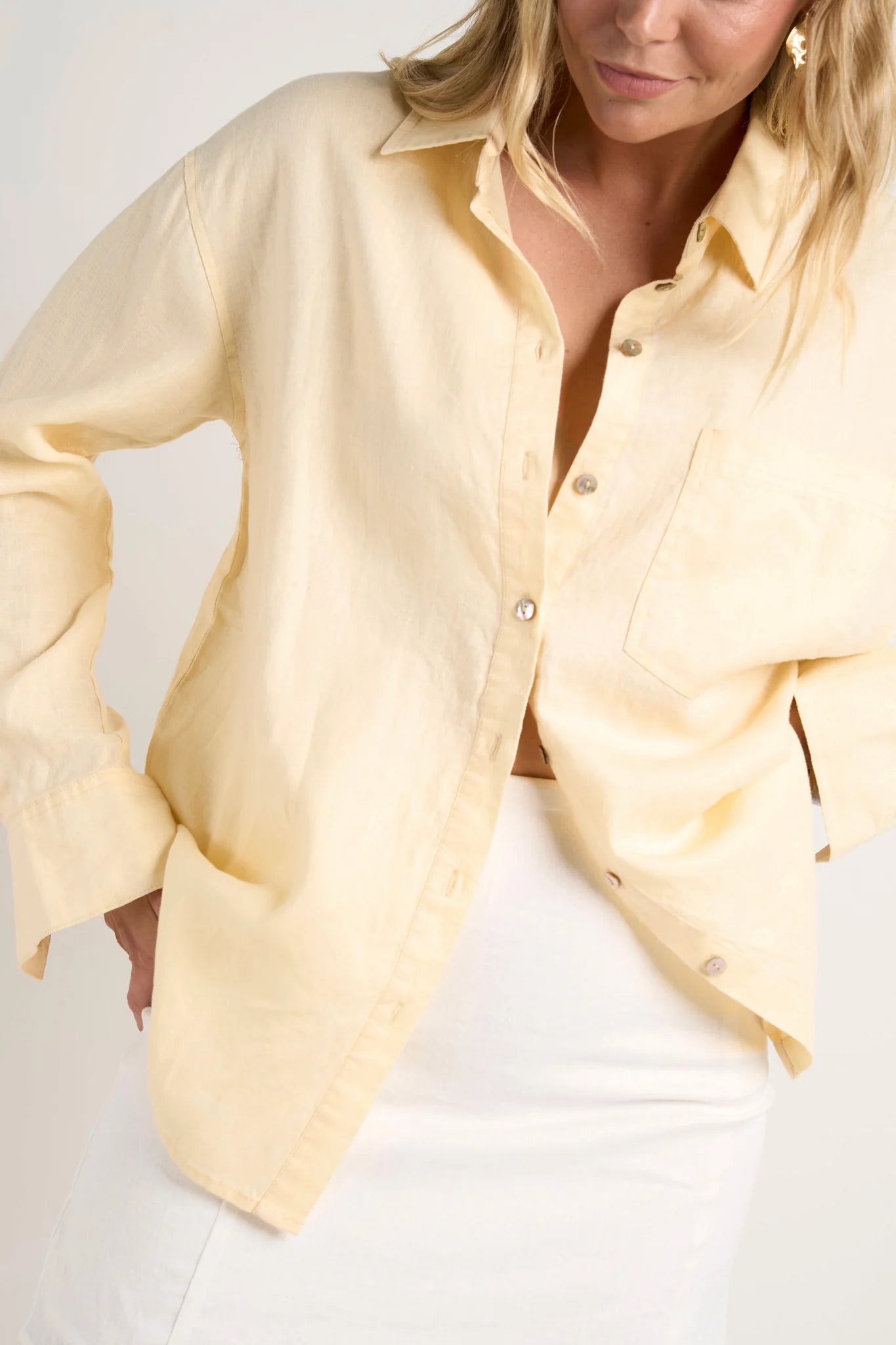 RE:UNION - Optimum Linen Oversized Shirt - Lemon Womens RE:UNION