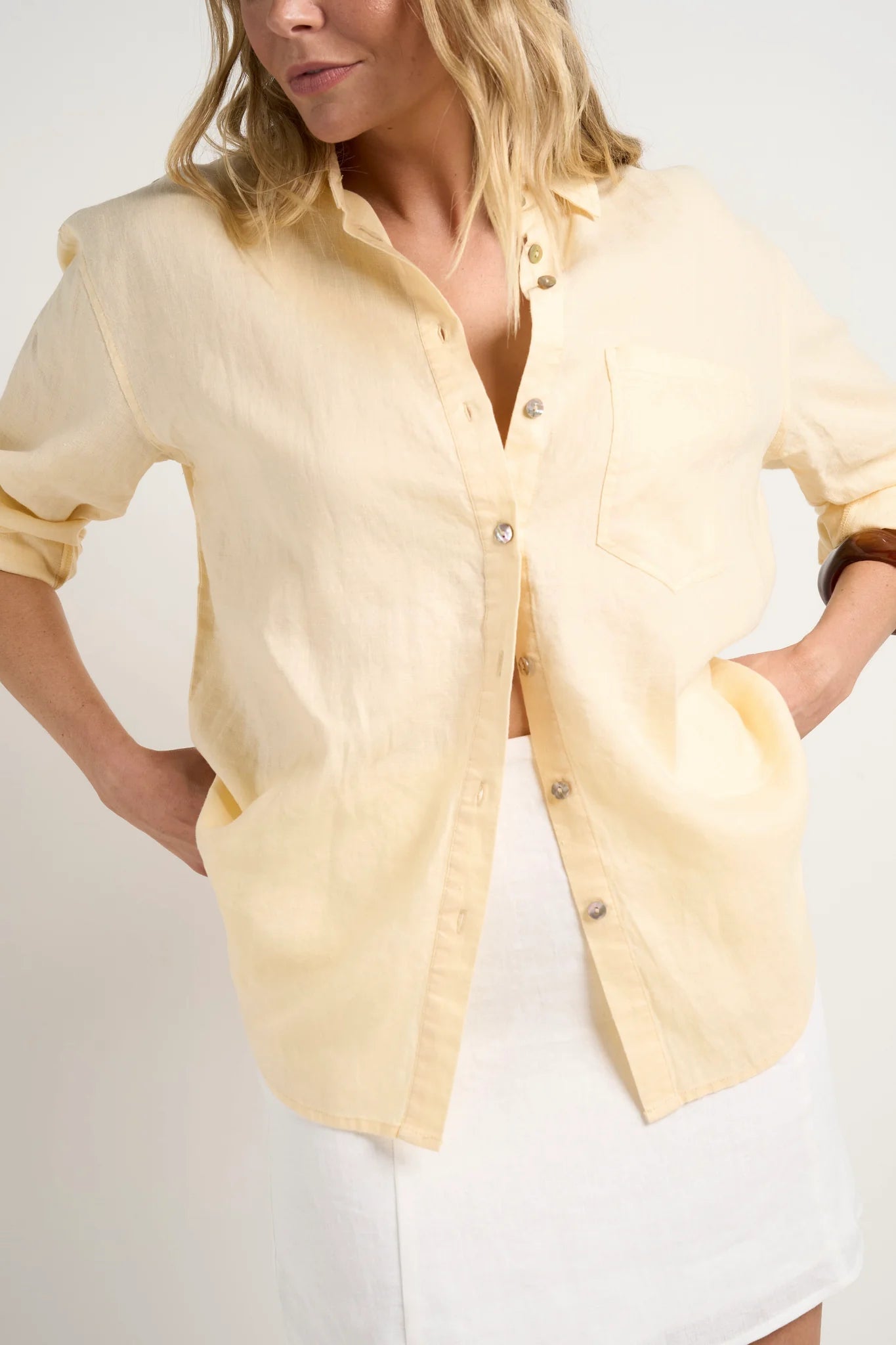 RE:UNION - Optimum Linen Oversized Shirt - Lemon Womens RE:UNION