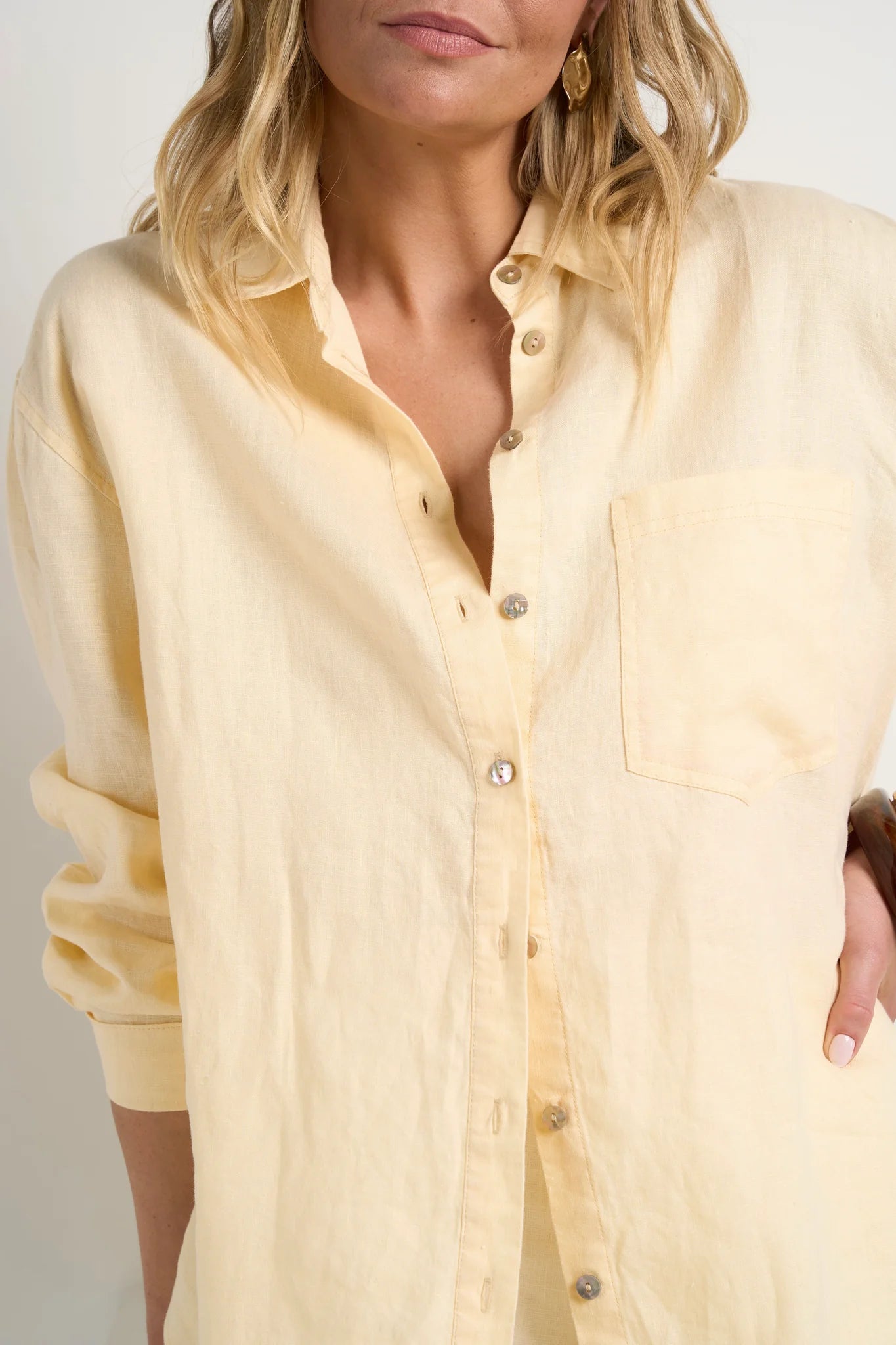 RE:UNION - Optimum Linen Oversized Shirt - Lemon Womens RE:UNION