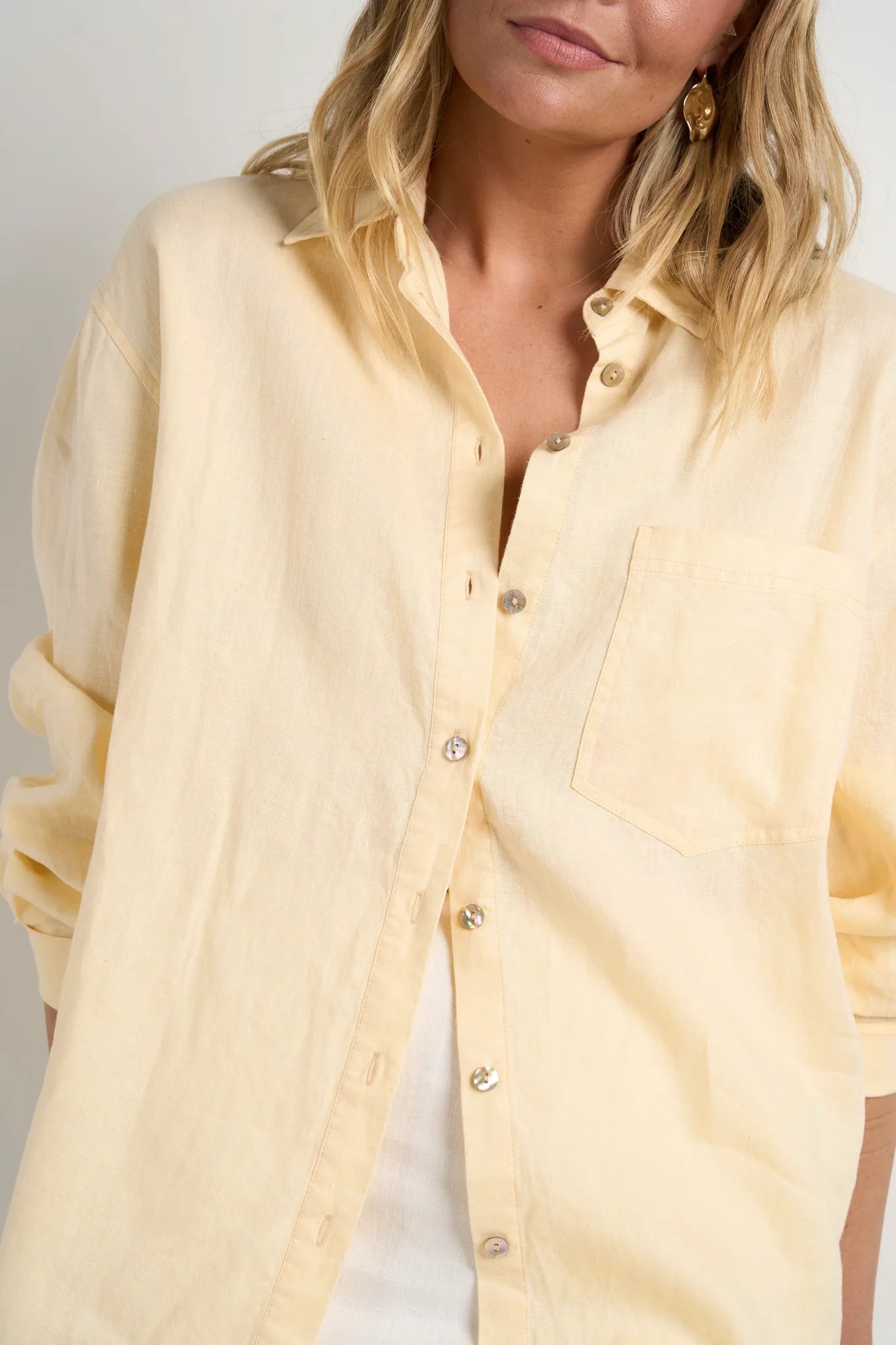 RE:UNION - Optimum Linen Oversized Shirt - Lemon Womens RE:UNION