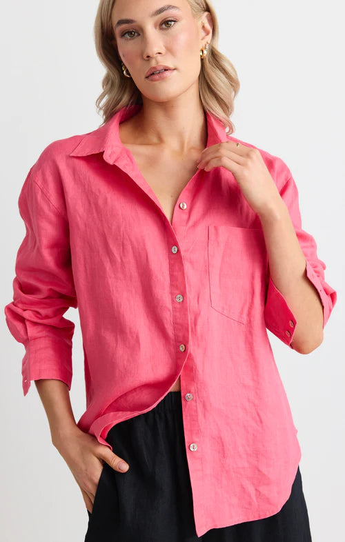 RE:UNION - Optimum Linen Oversized Shirt - Fuchsia Womens RE:UNION