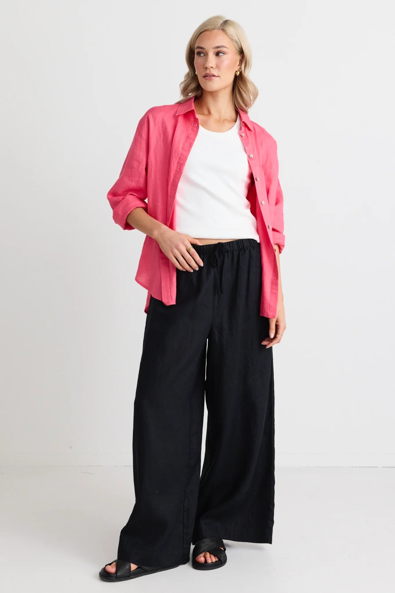 RE:UNION - Optimum Linen Oversized Shirt - Fuchsia Womens RE:UNION