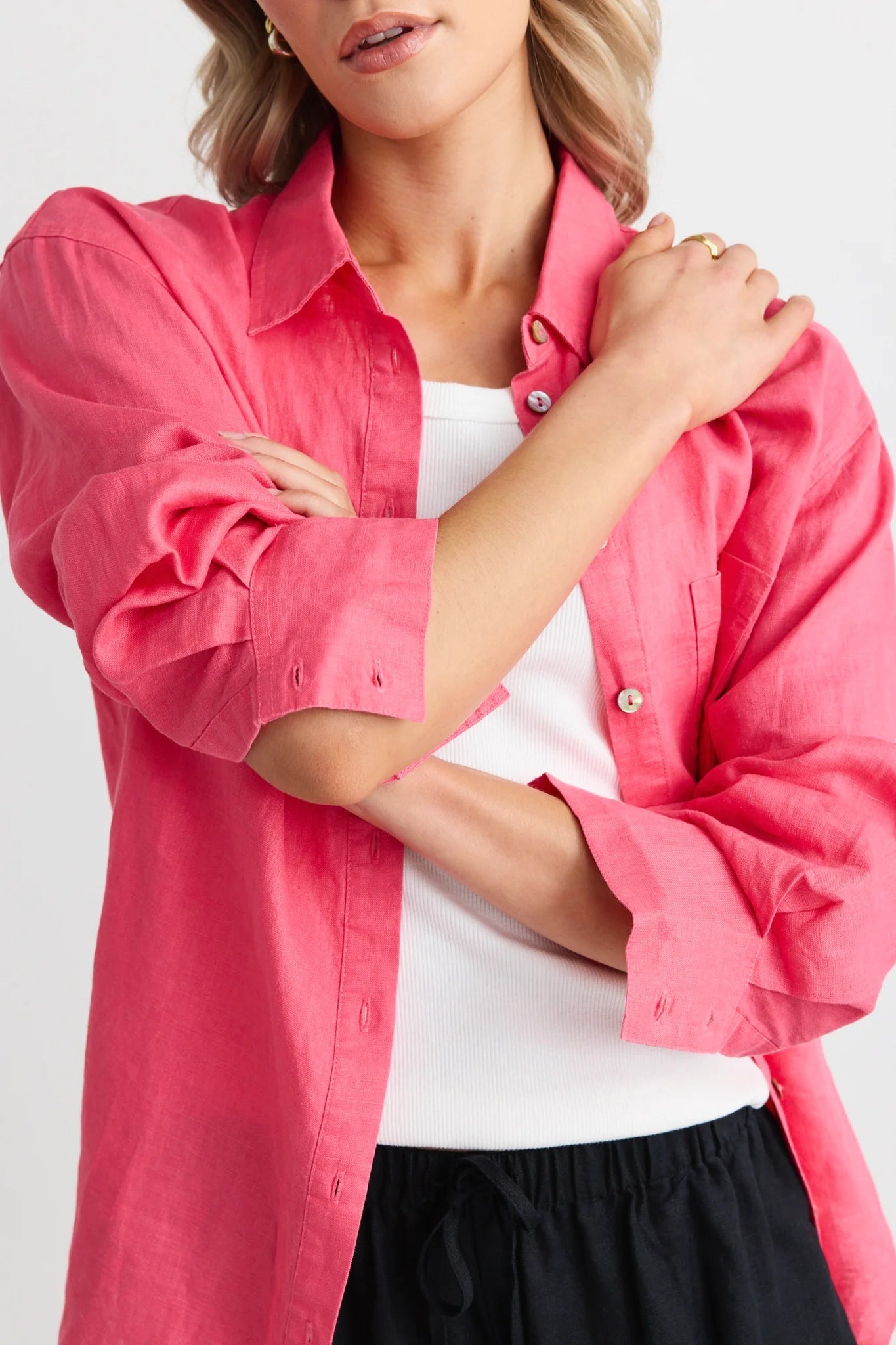 RE:UNION - Optimum Linen Oversized Shirt - Fuchsia Womens RE:UNION