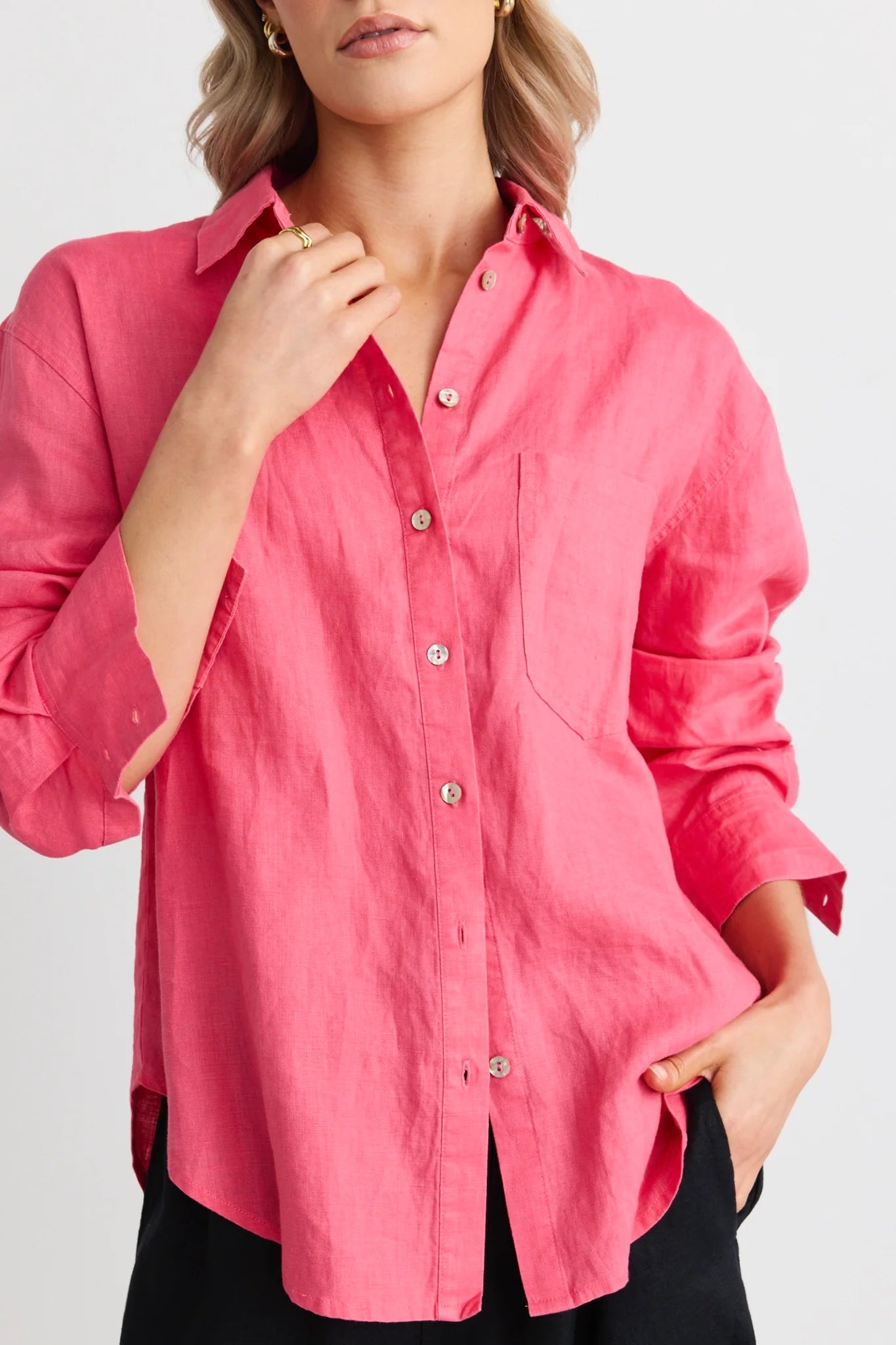 RE:UNION - Optimum Linen Oversized Shirt - Fuchsia Womens RE:UNION