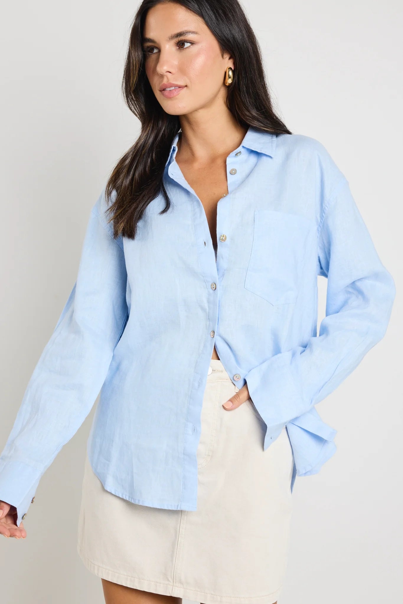 RE:UNION - Optimum Linen Oversized Shirt - Light Blue Womens RE:UNION