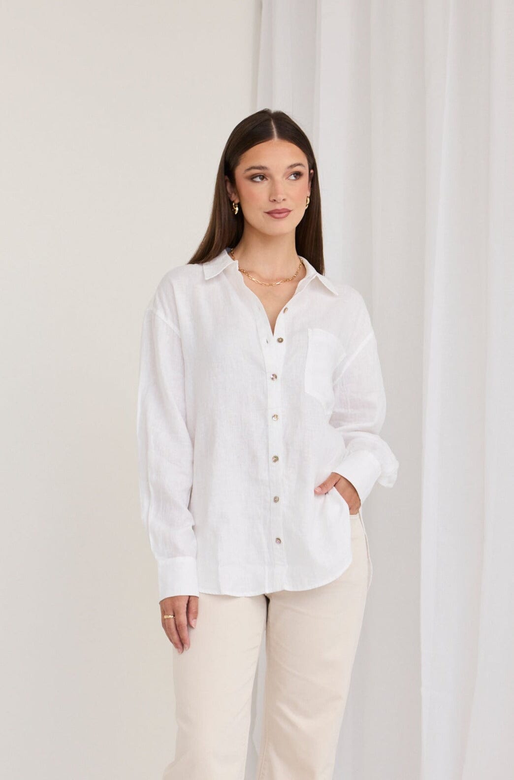 RE:UNION - Optimum Linen Oversized Shirt - White Womens RE:UNION