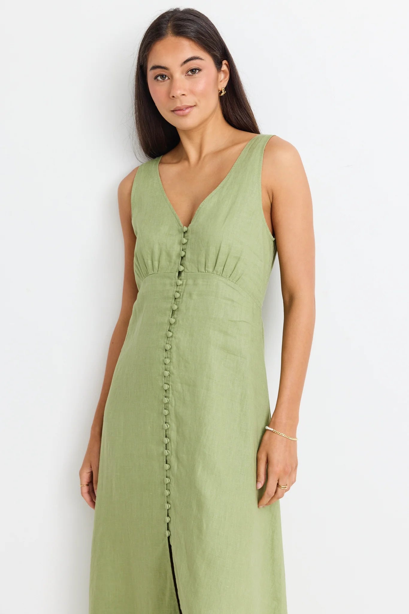 AMONG THE BRAVE - Panama Sleeveless Button Front Midi Dress - Moss Womens AMONG THE BRAVE