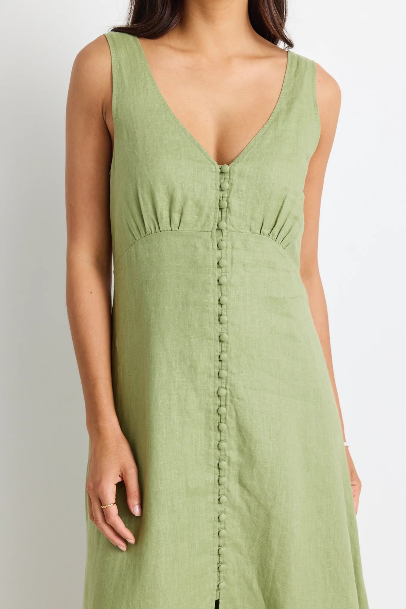 AMONG THE BRAVE - Panama Sleeveless Button Front Midi Dress - Moss Womens AMONG THE BRAVE