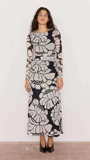 MINK PINK - Persephone Mesh Maxi Dress - Black & White Floral Womens MINK PINK