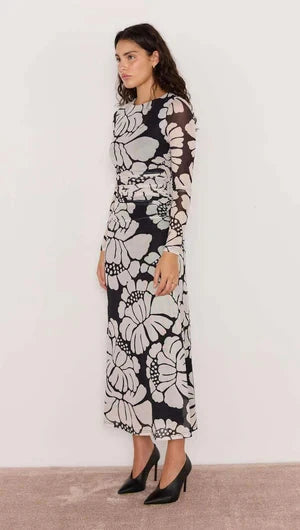MINK PINK - Persephone Mesh Maxi Dress - Black & White Floral Womens MINK PINK