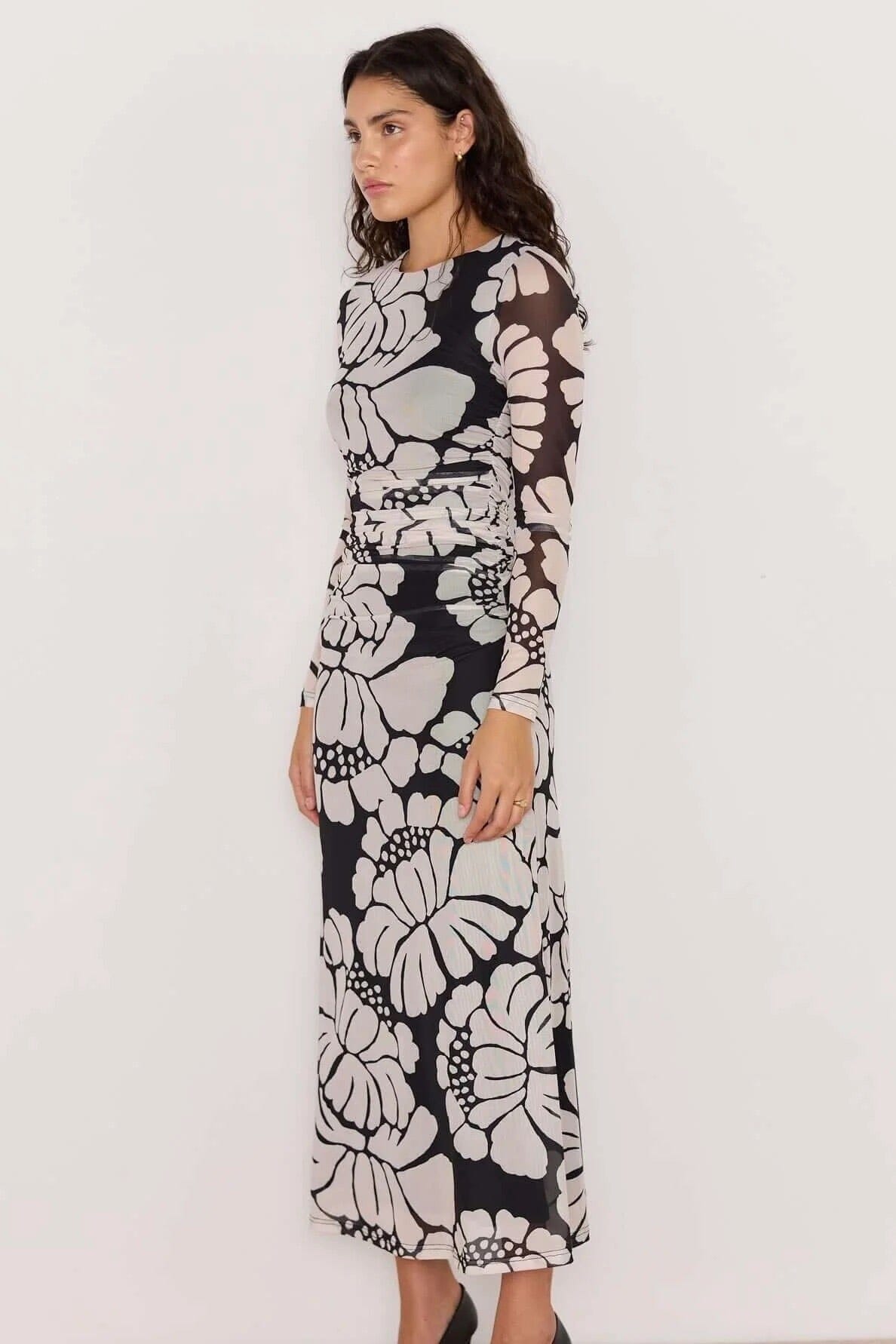 MINK PINK - Persephone Mesh Maxi Dress - Black & White Floral Womens MINK PINK
