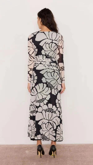 MINK PINK - Persephone Mesh Maxi Dress - Black & White Floral Womens MINK PINK