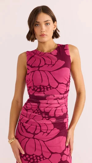MINK PINK - Persephone Mesh Midi Dress - Berry Floral Womens MINK PINK