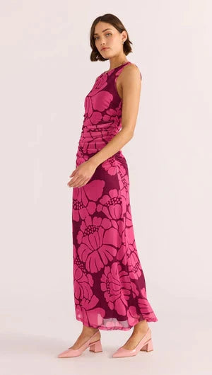 MINK PINK - Persephone Mesh Midi Dress - Berry Floral Womens MINK PINK