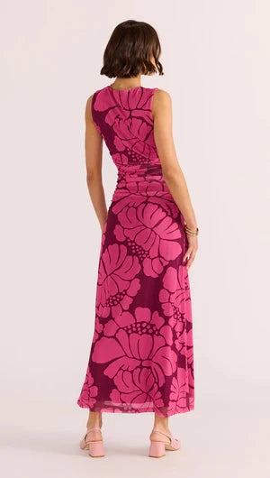 MINK PINK - Persephone Mesh Midi Dress - Berry Floral Womens MINK PINK