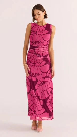 MINK PINK - Persephone Mesh Midi Dress - Berry Floral Womens MINK PINK