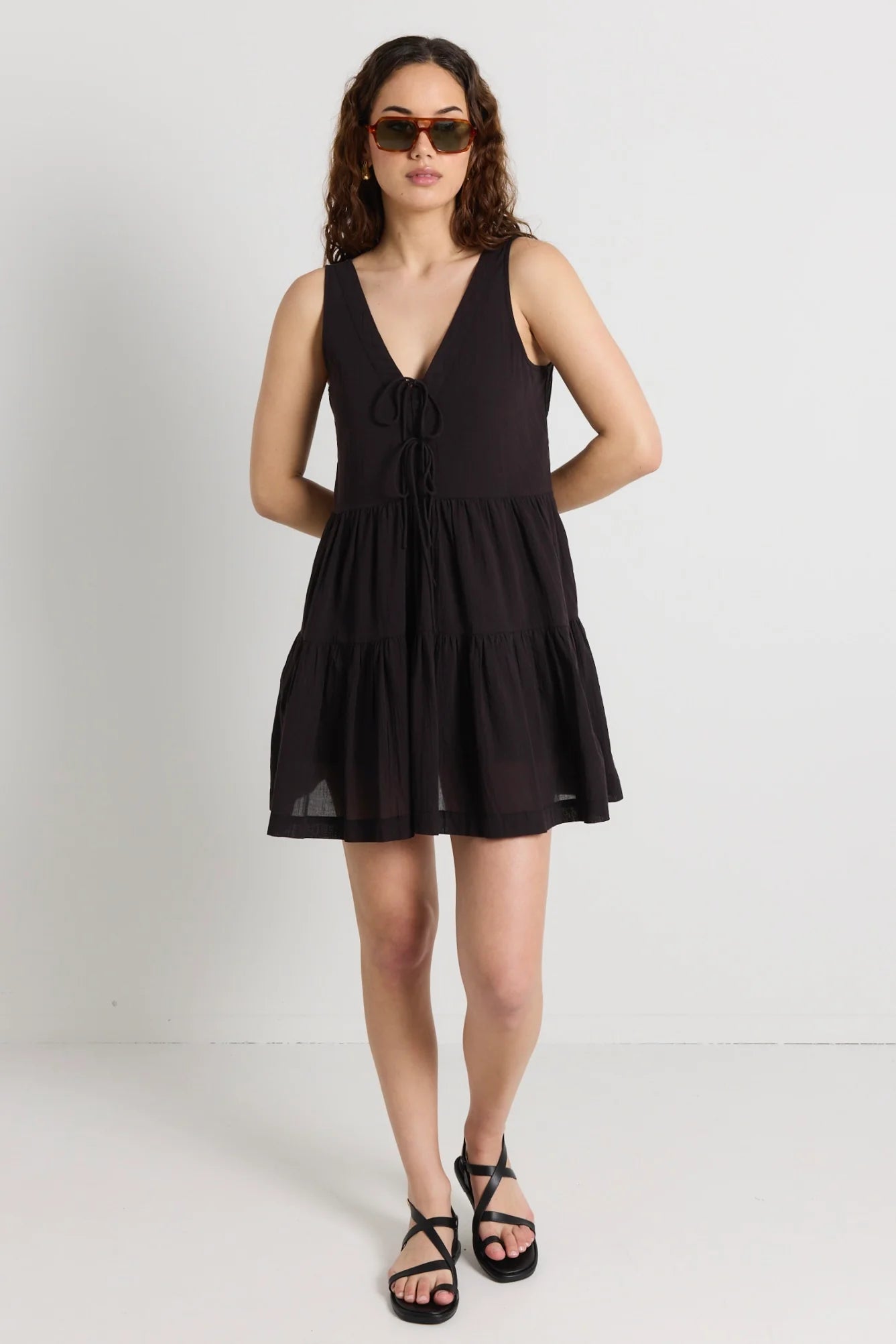 IVY + JACK - Pivot Cotton Sleeveless Tiered Mini Dress - Black Womens IVY + JACK