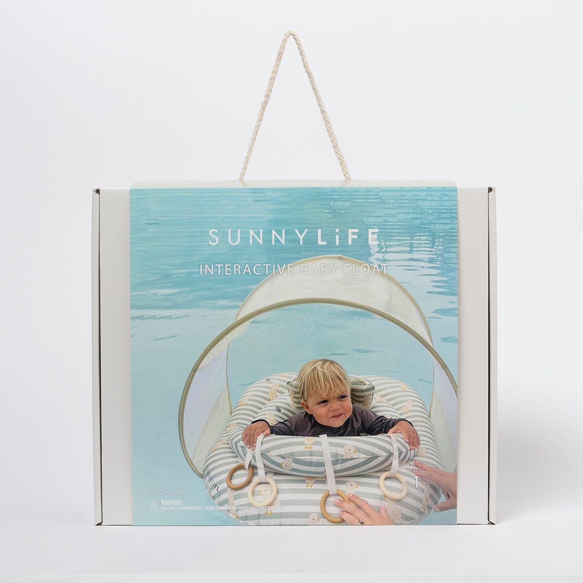 SUNNYLiFE - Interactive Baby Float Duck - Sage Stripe CUTENESS Sunnylife