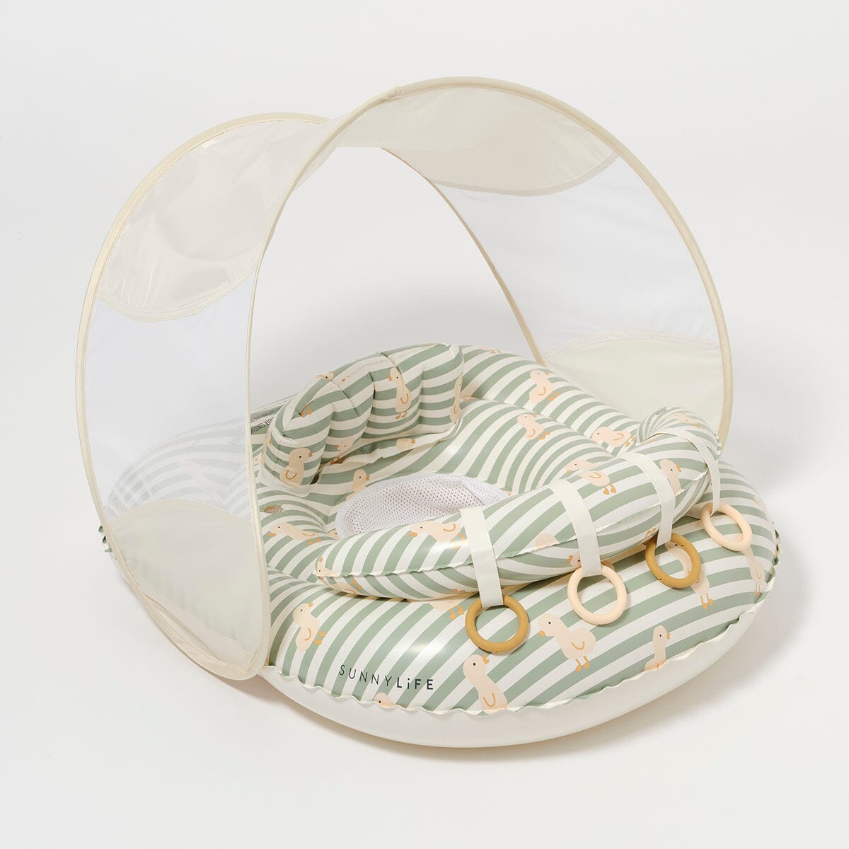 SUNNYLiFE - Interactive Baby Float Duck - Sage Stripe CUTENESS Sunnylife