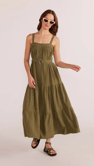 MINK PINK - Amara Tiered Midi Dress - Khaki *** COMING SOON *** Womens MINK PINK