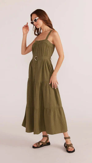 MINK PINK - Amara Tiered Midi Dress - Khaki *** COMING SOON *** Womens MINK PINK