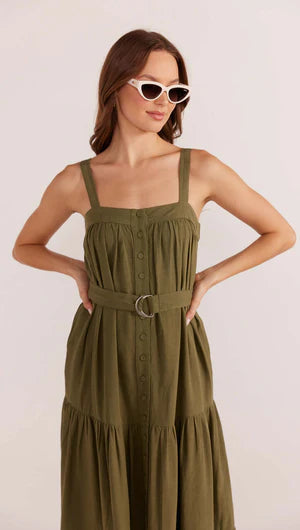 MINK PINK - Amara Tiered Midi Dress - Khaki *** COMING SOON *** Womens MINK PINK