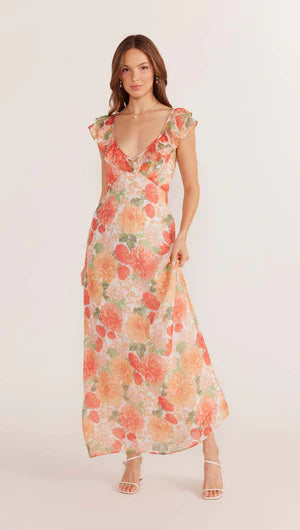 MINK PINK - Aida Frill Maxi Dress - Apricot Floral *** COMING SOON *** Womens MINK PINK