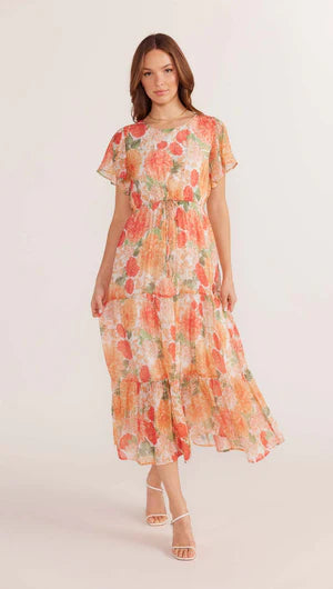 MINK PINK - Aida Flutter Sleeve Midi Dress - Apricot Floral *** COMING SOON *** Womens MINK PINK