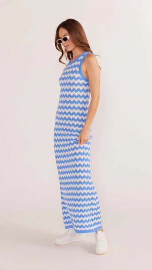 MINK PINK - Dina Stripe Knit Midi Dress - Blue Stripe Womens MINK PINK