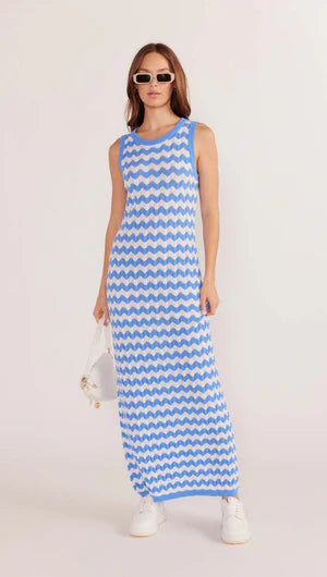 MINK PINK - Dina Stripe Knit Midi Dress - Blue Stripe Womens MINK PINK