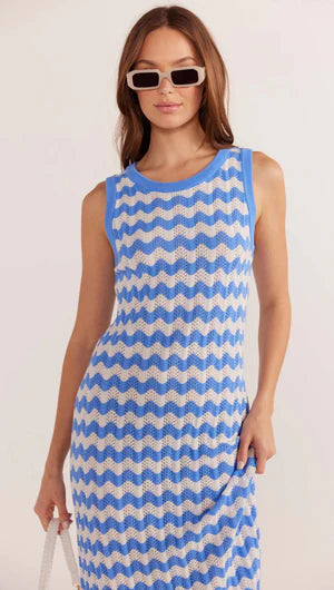 MINK PINK - Dina Stripe Knit Midi Dress - Blue Stripe Womens MINK PINK