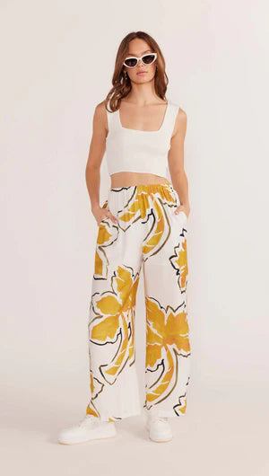 MINK PINK - Zuri Wide Leg Pant - White Palm *** COMING SOON *** Womens MINK PINK