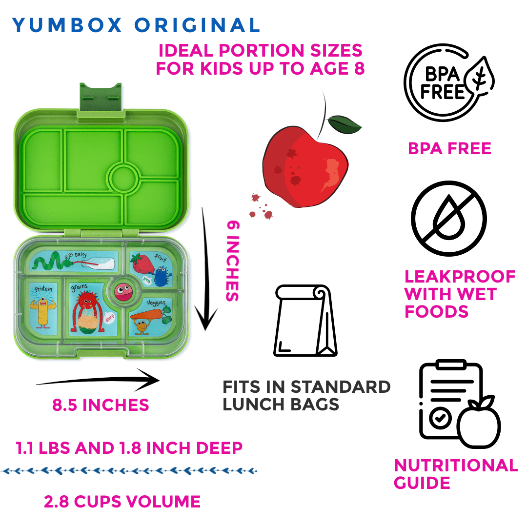Yumbox - Original / 6 Compartment - Go Green / Monster Tray Meal Time Yumbox