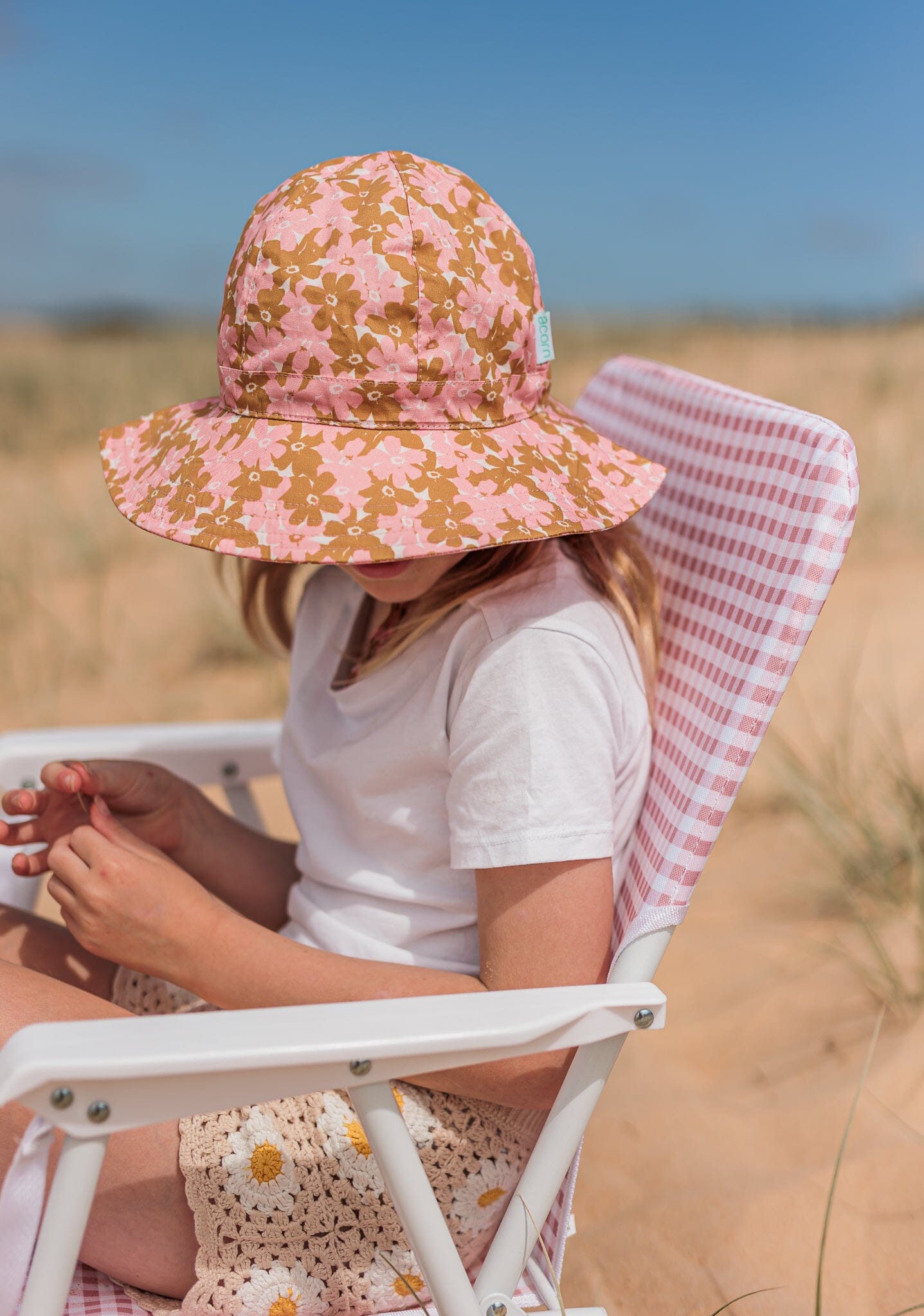 Acorn - Wide Brim Sun Hat - Magnolia / Pink-Gold-Cream Girls Acorn