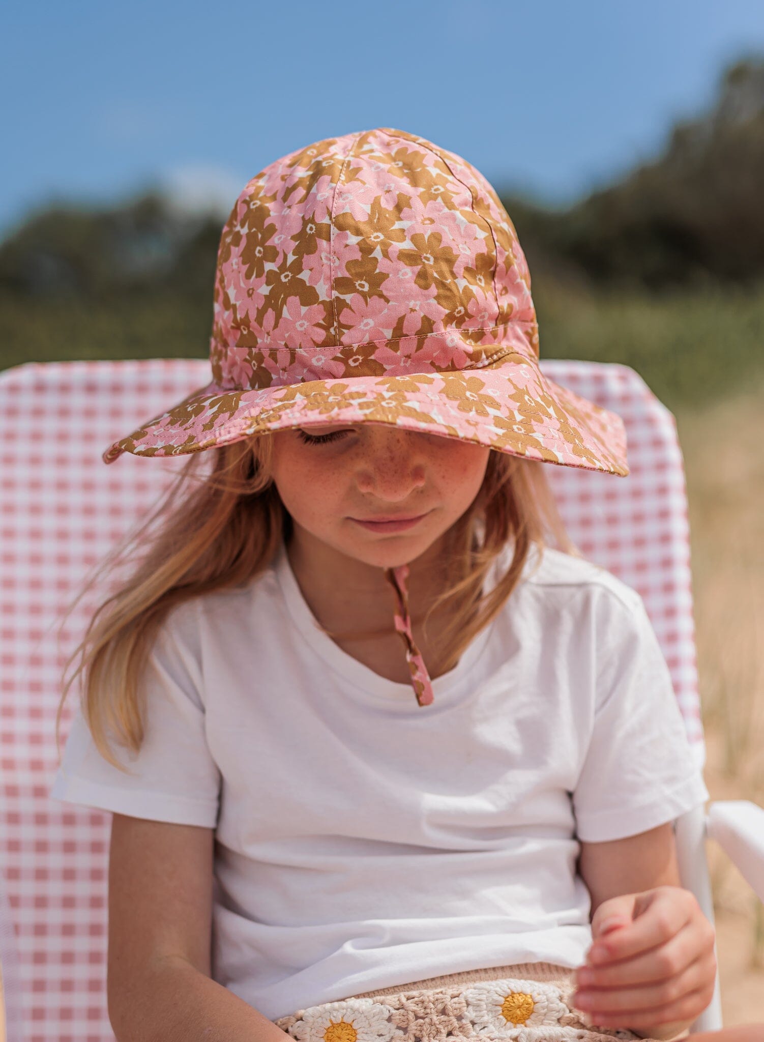 Acorn - Wide Brim Sun Hat - Magnolia / Pink-Gold-Cream Girls Acorn