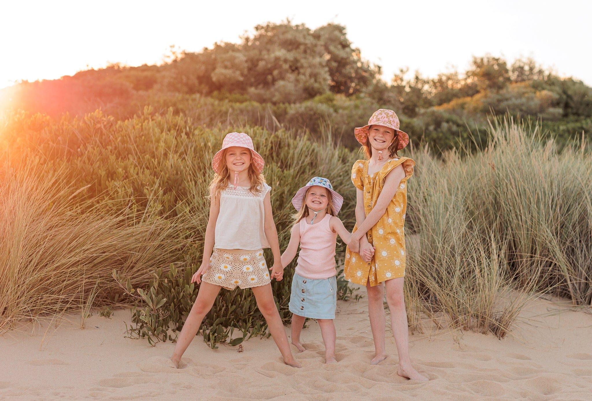 Acorn - Wide Brim Sun Hat - Magnolia / Pink-Gold-Cream Girls Acorn