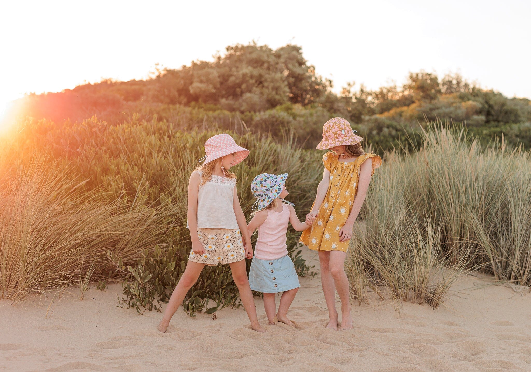 Acorn - Wide Brim Sun Hat - Magnolia / Pink-Gold-Cream Girls Acorn