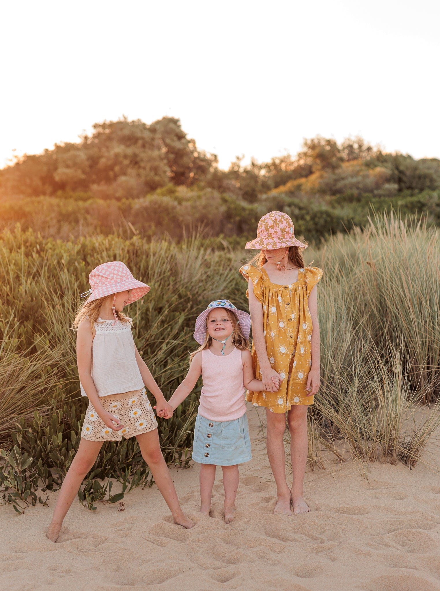 Acorn - Wide Brim Sun Hat - Magnolia / Pink-Gold-Cream Girls Acorn