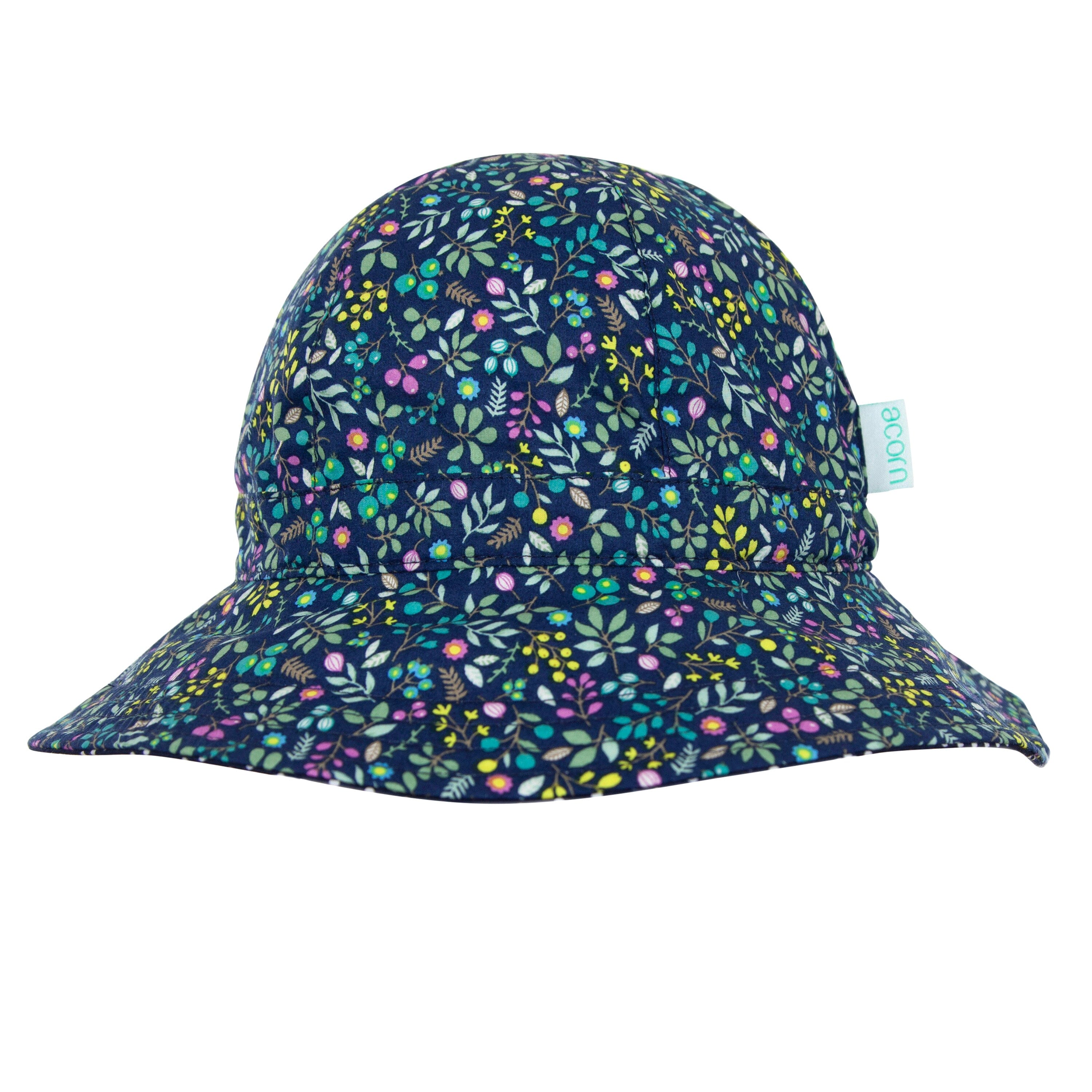 Acorn - Wide Brim Sun Hat - Fleur / Navy-Floral Girls Acorn