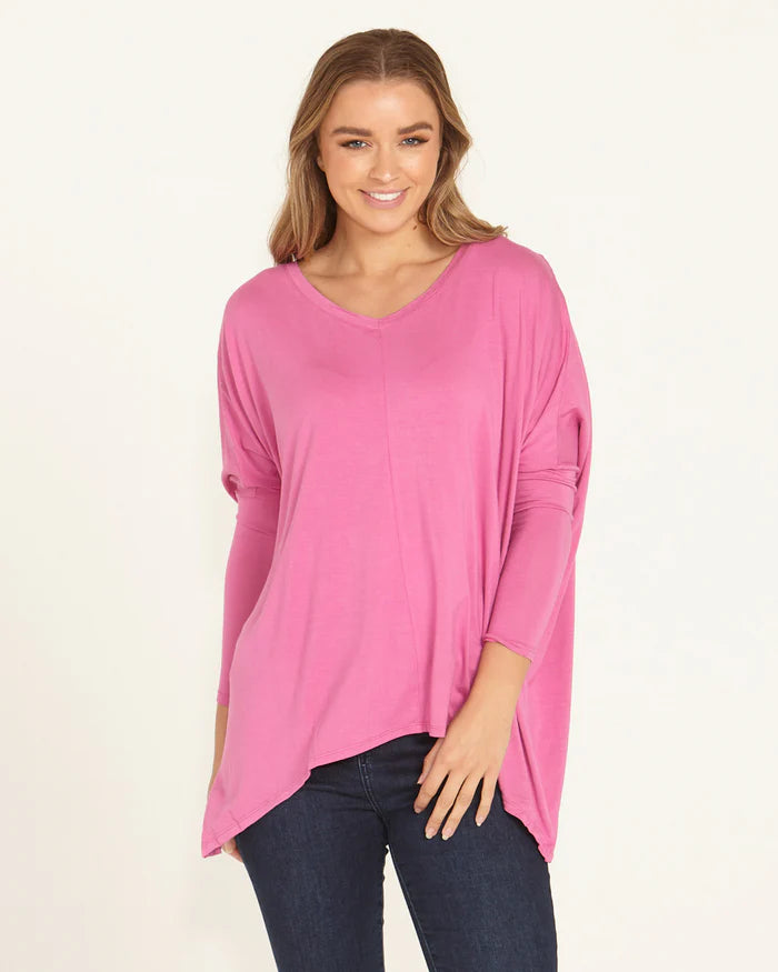 Betty Basics - Kyoto V-Neck Loose Stretchy Basic Tee - Winter Pink *** DUE APPROX 15JUL *** Womens Betty Basics