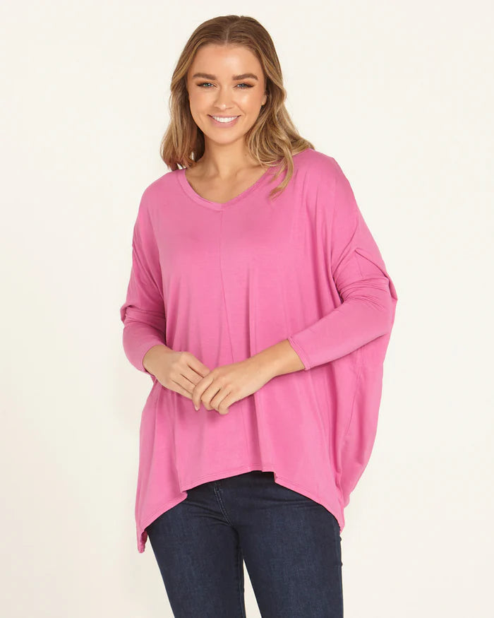 Betty Basics - Kyoto V-Neck Loose Stretchy Basic Tee - Winter Pink *** DUE APPROX 15JUL *** Womens Betty Basics